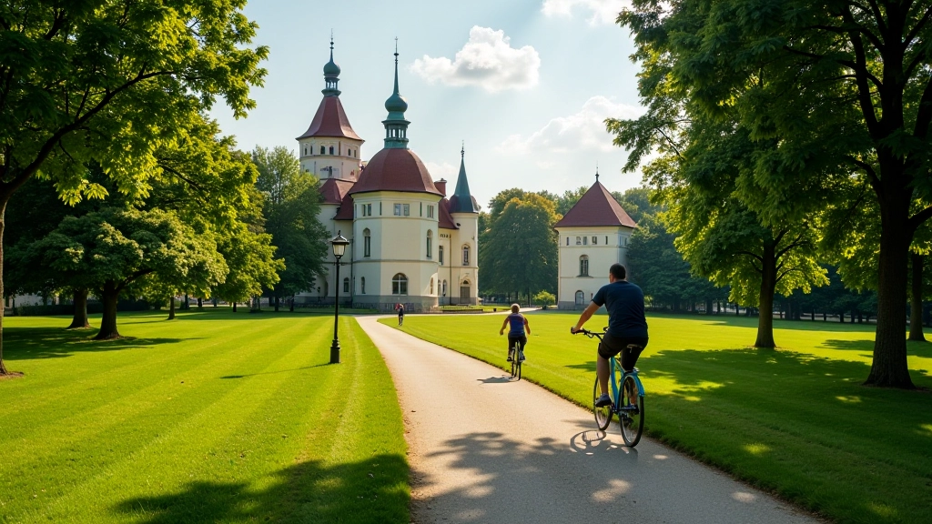 Zámecký park s cyklostezkou vedoucí kolem klasicistního zámku